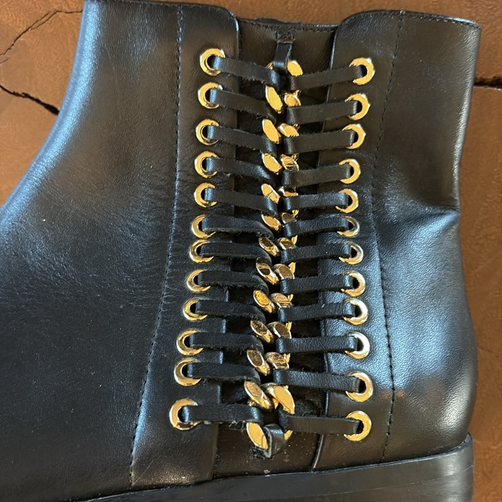 Vaneli Rheta Bootie /Black Leather Ankle Boots with Gold Accents/ Size 10N - Picture 2 of 11